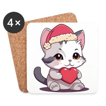 Niedliche Katze Weihnachtsgeschenk Katzen Kind - Untersetzer (4er-Set) - Weiß - Vorne