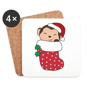 Süße Affen in Weihnachtssocke zu Weihnachten Affe - Untersetzer (4er-Set) - Weiß - Vorne