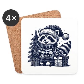 Fröhlicher Waschbär Weihnachten - Untersetzer (4er-Set) - Weiß - Vorne