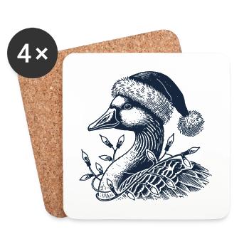 Weihnachtliche Gans Mit Lichterkette Tollpatsch - Untersetzer (4er-Set) - Weiß - Vorne