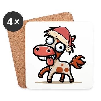 Crazy Santa Claus Santa Claus Horse Horses - Coasters (set of 4) - white - Front
