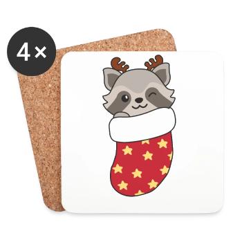 Süße Waschbären in Weihnachtssocke zu Weihnachten - Untersetzer (4er-Set) - Weiß - Vorne