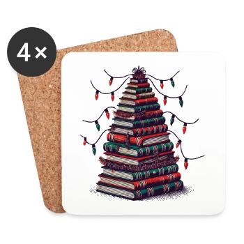 Weihnachtlicher Bücherbaum Für Buchliebhaber - Untersetzer (4er-Set) - Weiß - Vorne
