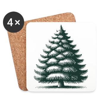 Illustration traditionnelle de sapin de Noël - Dessous de verre (lot de 4) - blanc - Devant