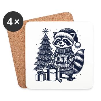 Chandail de Noël Joyeux raton laveur - Dessous de verre (lot de 4) - blanc - Devant