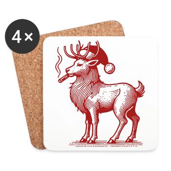 Renne Papa Noël Humoristique - Dessous de verre (lot de 4) - blanc - Devant