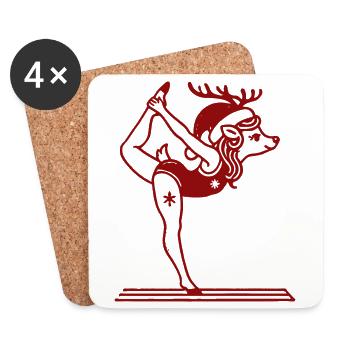 Funny Yoga Reindeer Christmas Relaxation - Coasters (set of 4) - white - Front