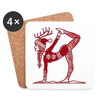 Christmas Yoga Reindeer Motif Relaxed - Coasters (set of 4) - white - Front