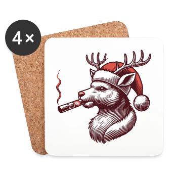 Papa renne avec un chapeau de Noël - Dessous de verre (lot de 4) - blanc - Devant