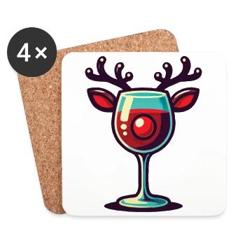 Weihnachtliches Wein mit Rentier Weinglas - Untersetzer (4er-Set) - Weiß - Vorne