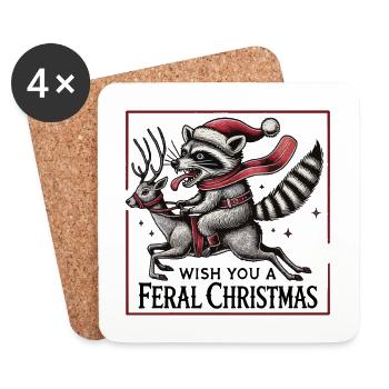 Fröhliche Wilde Weihnachten Waschbär Rentier - Untersetzer (4er-Set) - Weiß - Vorne