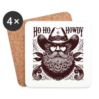 Noël Père Noël Style Cowboy Ho Ho Howdy - Dessous de verre (lot de 4) - blanc - Devant