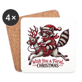 Noël sauvage Balade raton laveur Plaisir des rennes - Dessous de verre (lot de 4) - blanc - Devant