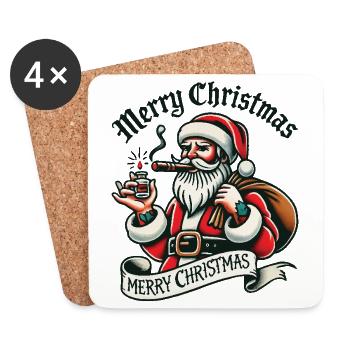 Merry Christmas Santa with Pleasure - Coasters (set of 4) - white - Front