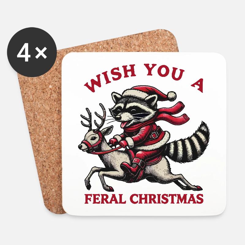 Wilde Weihnachten Waschbär Reiten - Untersetzer (4er-Set) - Weiß