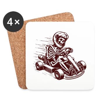 Rétro Skeleton Go-Kart Driver Course Adventure - Dessous de verre (lot de 4) - blanc - Devant