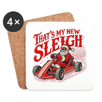 Plaisir de Noël en karting dans le nouveau traîneau - Dessous de verre (lot de 4) - blanc - Devant