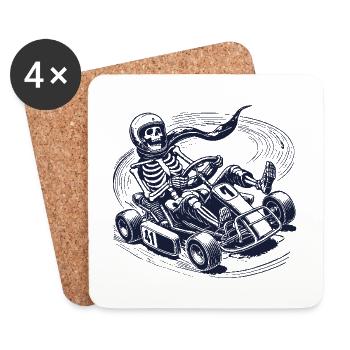 Retro Skeleton Go-Kart Driver Adventure - Coasters (set of 4) - white - Front