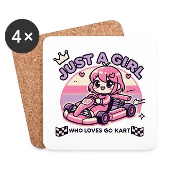 Ein Mädchen, Das Go-Kart Liebt Anime Style - Untersetzer (4er-Set) - Weiß - Vorne