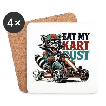 Lustiger Retro Waschbär Go-Kart Staub Essen Spruch - Untersetzer (4er-Set) - Weiß - Vorne
