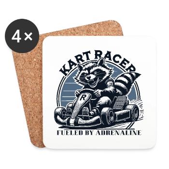 Kart Racer Raccoon Go-Kart Adrenaline - Coasters (set of 4) - white - Front