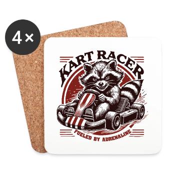 Kart Driver Raccoon Adrenaline Powered Go Kart - Dessous de verre (lot de 4) - blanc - Devant
