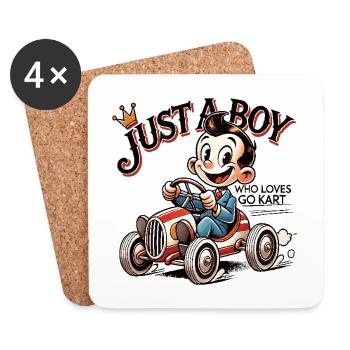 Juste un garçon qui aime le style de dessin animé Go-Kart - Dessous de verre (lot de 4) - blanc - Devant