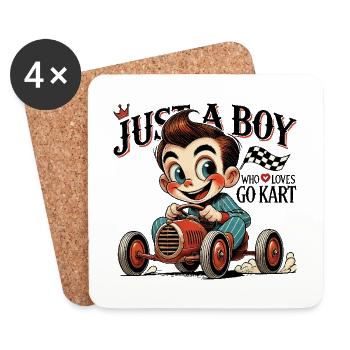 Un garçon qui aime le karting Vintage Cartoon - Dessous de verre (lot de 4) - blanc - Devant