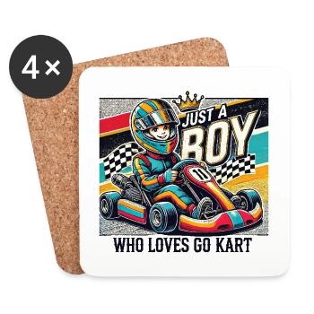 Junge Der Go-Kart Rennen Liebt - Untersetzer (4er-Set) - Weiß - Vorne