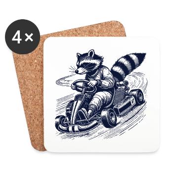 Vintage Go-Kart Design Waschbär Rennfahrer - Untersetzer (4er-Set) - Weiß - Vorne