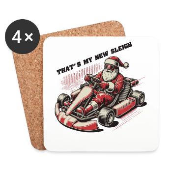 Traîneau au design rétro du Père Noël Go-Kart - Dessous de verre (lot de 4) - blanc - Devant