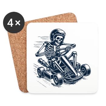 Course de skeleton go-kart drôle de coureur - Dessous de verre (lot de 4) - blanc - Devant