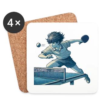 Anime Tennis de table Joueur Rétro Oeuvre - Dessous de verre (lot de 4) - blanc - Devant