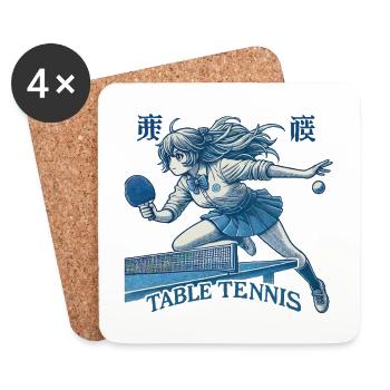 Anime Retro Tischtennis Abenteuer - Untersetzer (4er-Set) - Weiß - Vorne