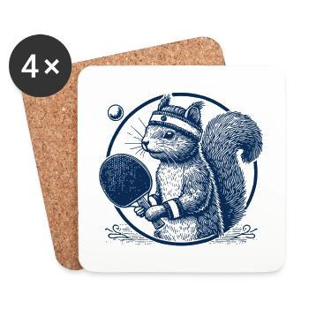 Vintage Table Tennis Squirrel Motif - Coasters (set of 4) - white - Front