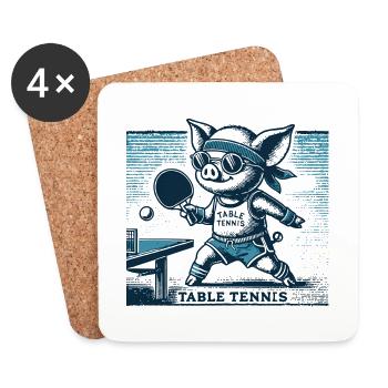 Drôle de ping-pong cochon dans le style vintage - Dessous de verre (lot de 4) - blanc - Devant