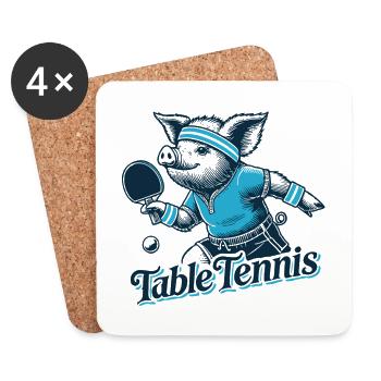 Drôle de tennis de table style vintage Piggy - Dessous de verre (lot de 4) - blanc - Devant