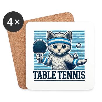 Chat mignon tennis de table look vintage - Dessous de verre (lot de 4) - blanc - Devant
