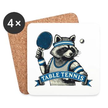 Tischtennis Waschbär Spieler Retro Spaß - Untersetzer (4er-Set) - Weiß - Vorne