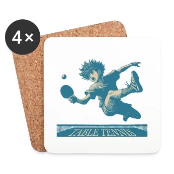 Anime Rétro Tennis de Table Artwork - Dessous de verre (lot de 4) - blanc - Devant