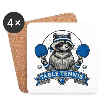 Tennis de table Joueur de raton laveur Devise - Dessous de verre (lot de 4) - blanc - Devant