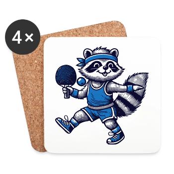 Tischtennis Waschbär Spieler Kunst - Untersetzer (4er-Set) - Weiß - Vorne