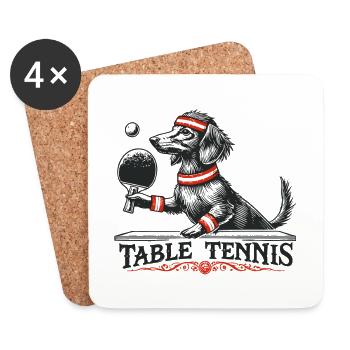 Dackel Hund Retro Tischtennis Abenteuer - Untersetzer (4er-Set) - Weiß - Vorne