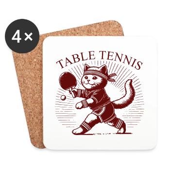 chat mignon tennis de table rétro design vintage - Dessous de verre (lot de 4) - blanc - Devant