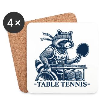 Table Tennis Raccoon Wheelchair Rider Vintage - Coasters (set of 4) - white - Front