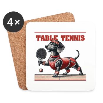 Dackel Hund Retro Tischtennis Spiel - Untersetzer (4er-Set) - Weiß - Vorne