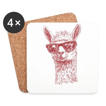 Lama cool avec des lunettes de soleil animal drôle - Dessous de verre (lot de 4) - blanc - Devant