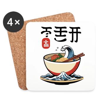 Ramen ukiyo-e Japanese retro aesthetic - Coasters (set of 4) - white - Front