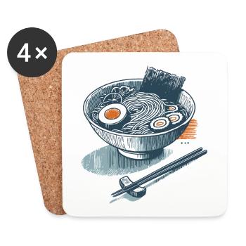 Ramen Noodles Retro Ukiyo-E Streetwear Anime Japan - Coasters (set of 4) - white - Front