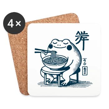 Kawaii Frog with Ramen Noodles Ukiyo-e Japanese - Coasters (set of 4) - white - Front